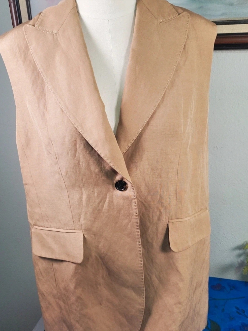 Sleeveless Tan Blazer Vest